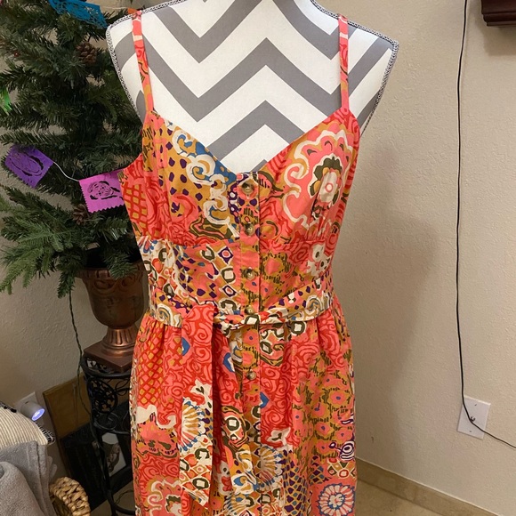 JCrew New Size 12 strappy coral paisley buttoned with sash dress - Picture 1 of 5